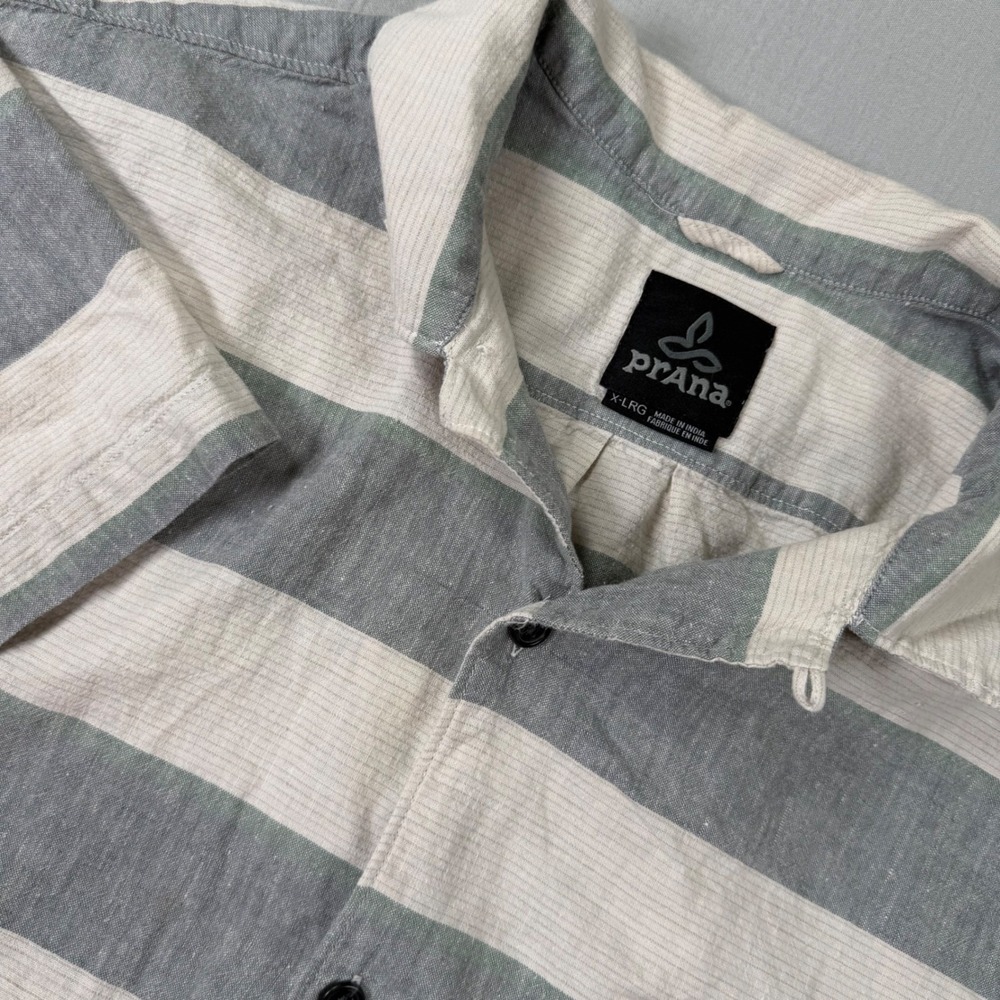 Prana Shirt Mens XL Hemp Organic Cotton Striped Short Sleeve Button Down Outdoor - Picture 1 of 8